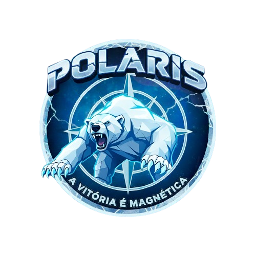 Brasão do Polaris: um urso-polar de gelo, com a frase A vitória é magnética